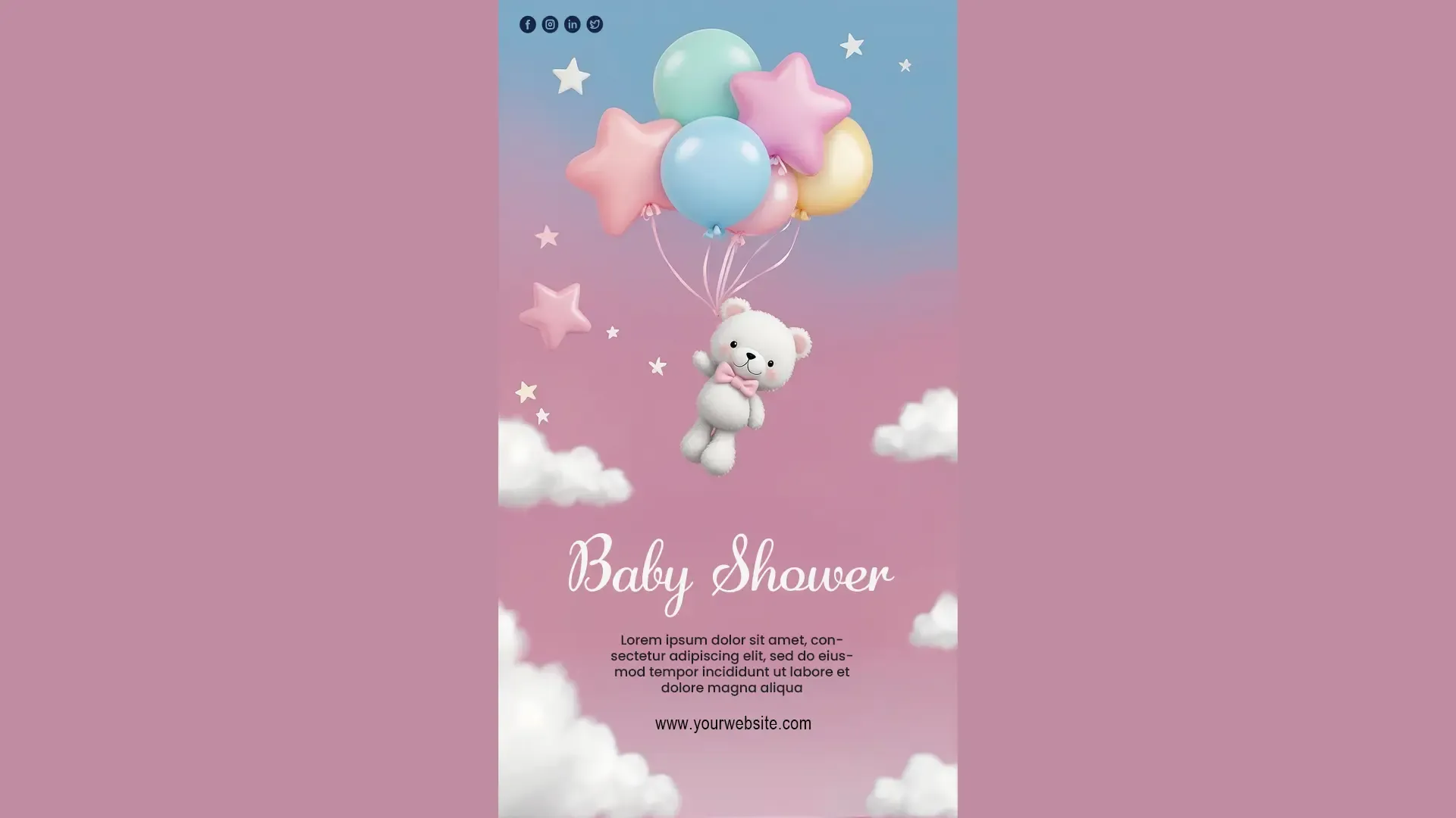 Dreamy Balloons and Teddy Baby Shower Instagram Story PSD